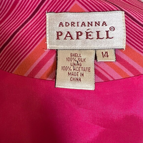 Adrianna Papell Pink Stripe Silk Tie Waist Dress Size 14 NEW - Picture 3 of 5